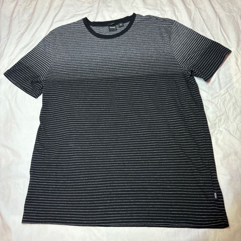 HUGO BOSS Men's Slim Fit Striped T-Shirt Gray Black Size XXL - Picture 2 of 10